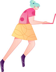 Vector flat gradient illustration of a person working on a computer while working remotely.
