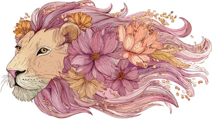 Whimsical Cartoon Lion with Floral Mane for Creative Designs