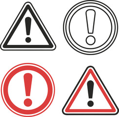 Red triangle road sign with an exclamation symbol for danger, warning, and caution concept