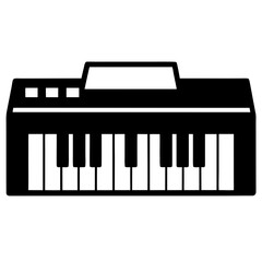 Vector illustration of piano keys isolated on white background with a modern business printer icon symbol for office technology equipment and document service design