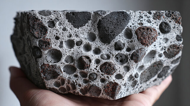 Close-up view of a porous rock formation being held in a hand