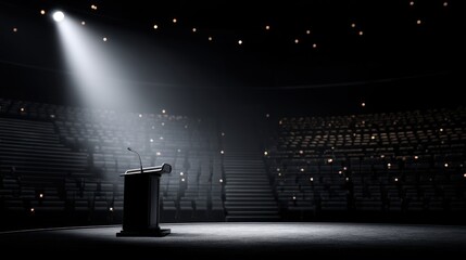 Empty stage podium under spotlight