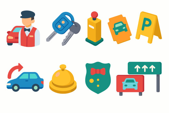 Car rental services icon set. Transportation and travel flat style collection.