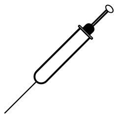 Vector illustration of a sharp medical syringe tool with blood and a metal needle isolated on a white background as a 3d plastic medicine instrument