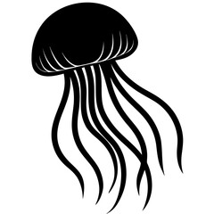 Black silhouette vector illustration of a mushroom with tribal dragon line art and nature decoration for a tattoo design