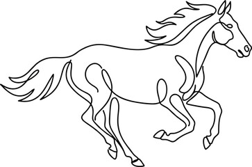 Continuous One Line Galloping Horse Drawing. Minimalist Black Single Stroke Vector Animal for Modern 2026 Design