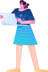 Vector flat gradient illustration of a person working on a computer while working remotely.
