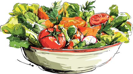 Vibrant Salad Bowl Loaded with Fresh Veggies Vector Illustration