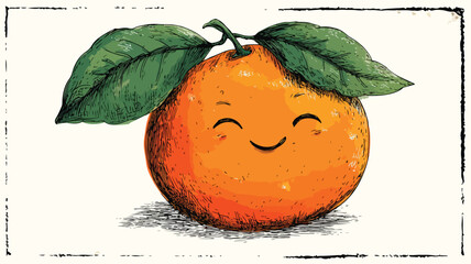 Adorable Winking Cute Cartoon Orange with Leaf Vector Illustration
