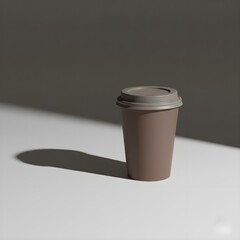 Brown Coffee Cup with Grey Lid Casting Long Shadow
