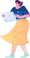 Vector flat gradient illustration of a person working on a computer while working remotely.
