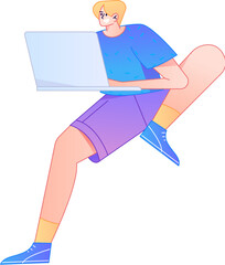Vector flat gradient illustration of a person working on a computer while working remotely.
