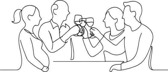  family old friends together earth drink thanksgiving event one line art vector