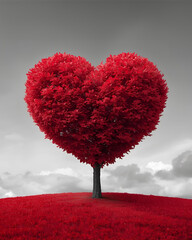 Untitled design - tree with heart shaped leaves, heart tree, love tree, romantic tree, red foliage, heart shaped foliage, love concept, romance, valentine theme, valentine background, wedding concept,
