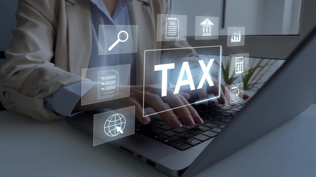 Tax and vat concept.Government taxes and calculation tax return annual report. Tax form online for tax payment.State taxes digital.	