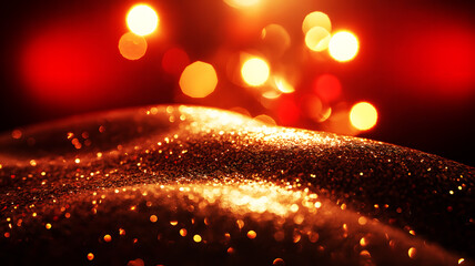 Red Glitter Background with Sparkling Bokeh Lights and Shimmering Particles. Luxury Red Glitter Abstract Background with Shiny Bokeh, Sparkles and Festive Light Effects. shining red glitter