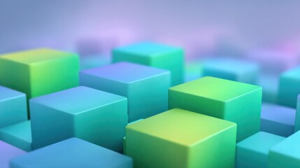 Obraz premium Colorful three-dimensional cubes arranged on a blurred pastel background, perfect for abstract art, design themes, and modern digital concepts