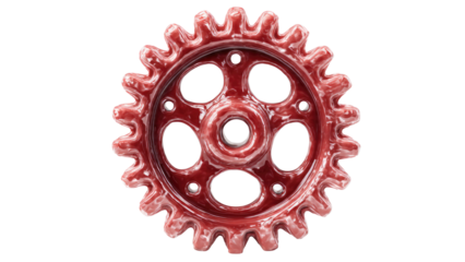 Red Cogwheel on Transparent Background
