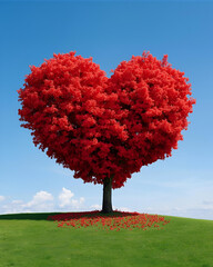 tree with heart shaped leaves, heart tree, love tree, romantic tree, red foliage, heart shaped foliage, love concept, romance, valentine theme, valentine background, wedding concept, anniversary 