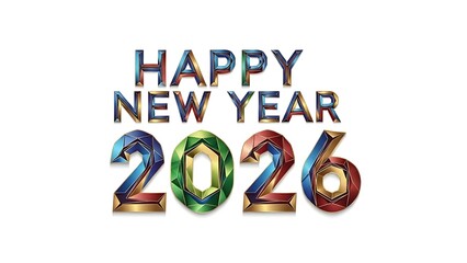 Happy New Year 2026 geometric metallic design with sharp edges
