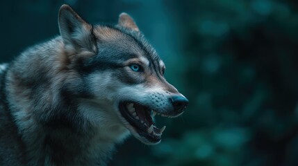 Fototapeta premium Close-up Profile of Snarling Grey Wolf