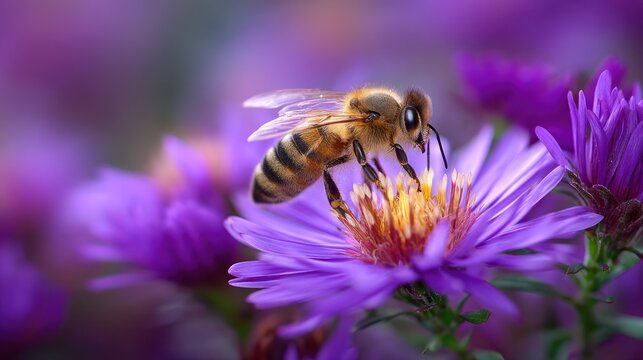 Honeybee on purple flower