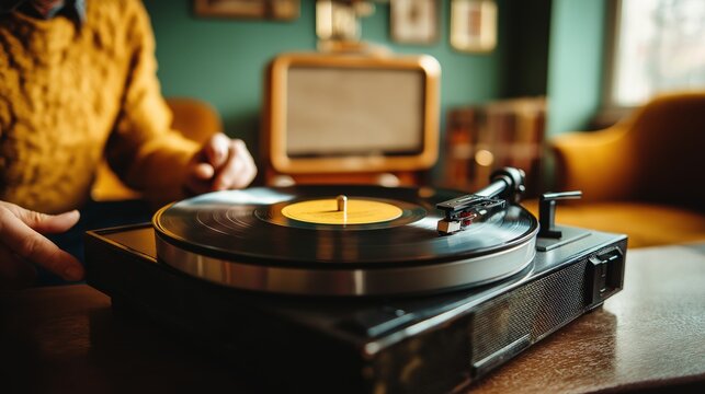 Vintage Turntable Playing Vinyl in Cozy Room