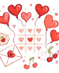 valentines day, valentine, love, heart, hearts, heart balloons, red balloons, red hearts, balloon illustration, romantic, romance, love concept, romantic design, cute, sweet, festive, celebration, 