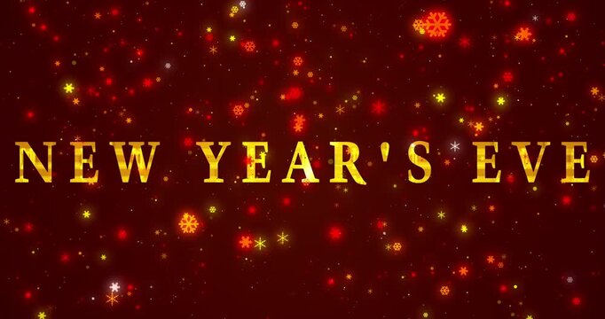 Gold New Year's Eve Text Animation On Heavy Snow In 4K.New Year Animation For The Celebration, Greeting Card,Twinkling Lights,snow.Beautiful Christmas Winter background.New Year Text With Color Snow