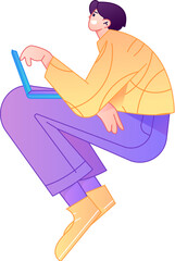 Vector flat gradient illustration of a person working on a computer while working remotely.
