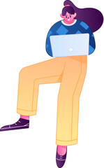 Vector flat gradient illustration of a person working on a computer while working remotely.
