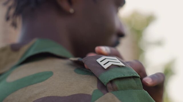Serene Leader In Peaceful Setting, Closeup Of Commanding Officer In Tranquil Outdoor Environment, Portrait Of Platoon Commander Showing Dedication And Solemnity Amidst Park Surroundings