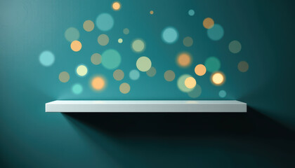 Serene Modern Shelf with Colorful Bokeh Lights