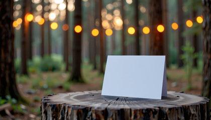 Whimsical Forest with White Card and Warm String Lights