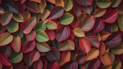 Autumn Leaves iPhone Wallpaper - Top-Down View of Dense Colorful Fall Foliage Pattern - Macro Detail in Burgundy, Rust, Green 4K