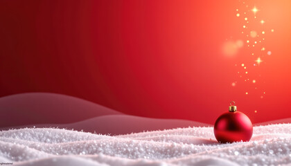 Festive Red Ornament Surrounded Sparkling Snow