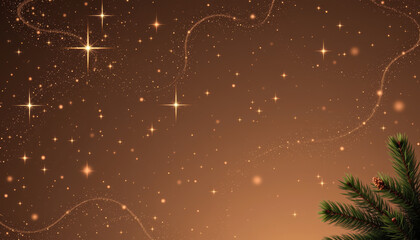 Celestial Holiday Scene with Pine Branches and Sparkling Stars