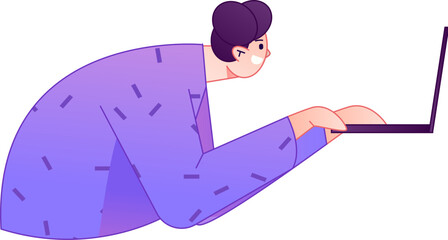 Vector flat gradient illustration of a person working on a computer while working remotely.
