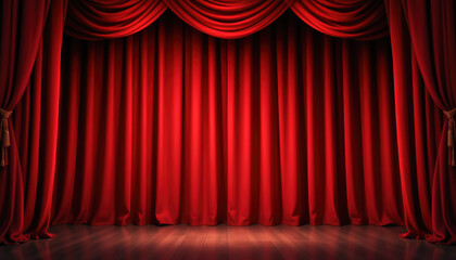 Elegant Theater Stage with Red Velvet Curtain