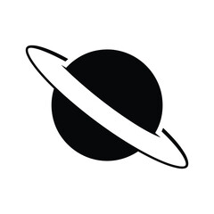 Black planet with white ring on white background space celestial