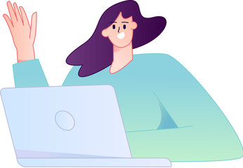 Vector flat gradient illustration of a person working on a computer while working remotely.
