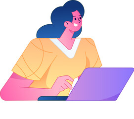 Vector flat gradient illustration of a person working on a computer while working remotely.

