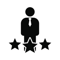Black silhouette of a person in a suit with a tie and three stars white