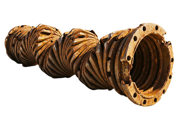 Heavy rusty metal industrial screw conveyor spiral auger on a transparent background