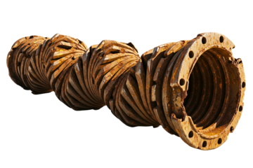 Heavy rusty metal industrial screw conveyor spiral auger on a transparent background