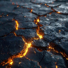 Cracked volcanic rock, glowing lava fissures