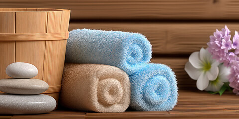 The quiet corner of a spa room sauna and spa background