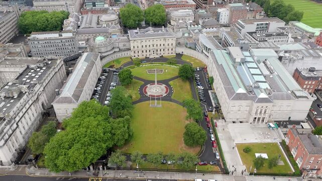 Aerial view of the National Gallery and Leinster House, the Government Building in Dublin, Ireland.