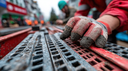 Worker assembling prefabricated bridge components