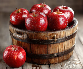 Wooden barrel with fresh apples